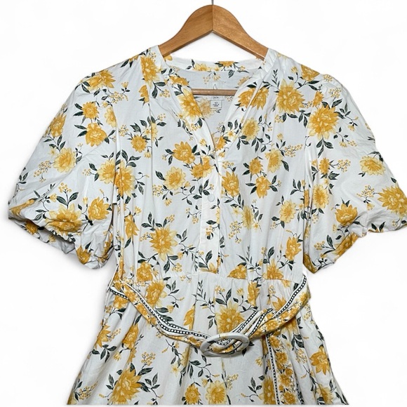 Joie Tiered Puff Sleeve Floral Yellow and White Dress with Belt 8 - Picture 2 of 14